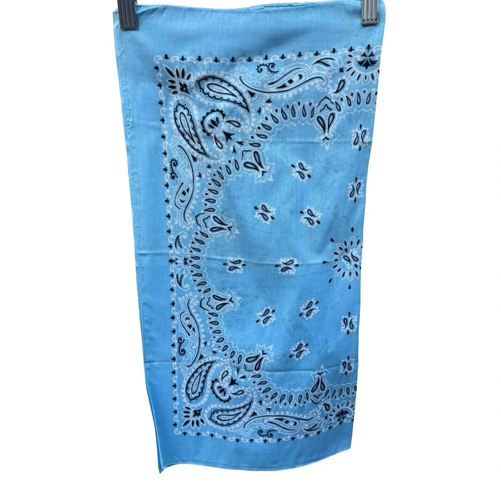 Vintage Blue Paisley Bandana Rockabilly Cotton Made in USA RN 14193 Square Scarf